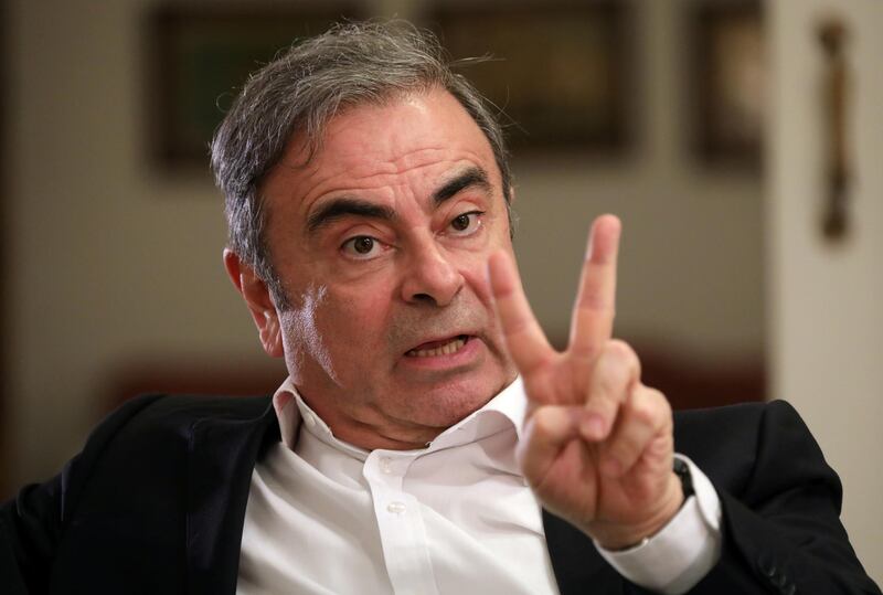 FILE PHOTO: Former Nissan chairman Carlos Ghosn talks during an exclusive interview with Reuters in Beirut, Lebanon January 14, 2020. REUTERS/Mohamed Azakir/File Photo