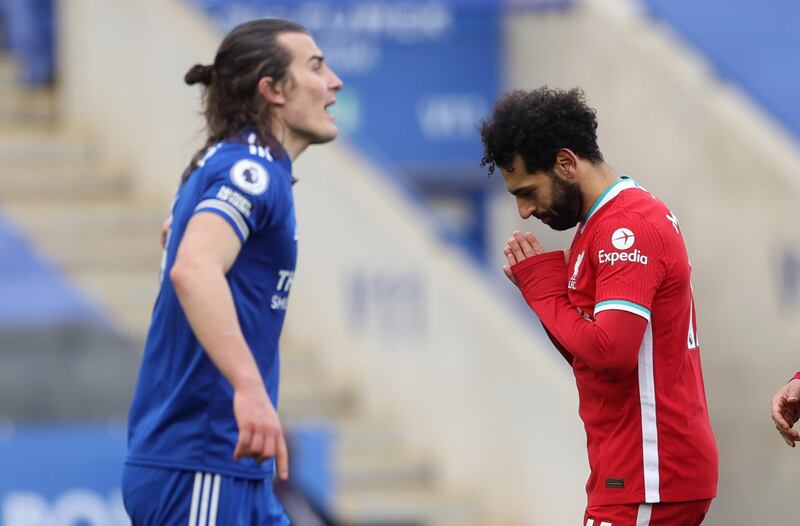 Liverpool's Mohamed Salah celebrates scoring their first goal. Reuters