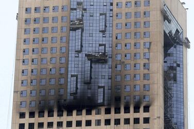 Fire broke out in the morning at the under construction building at the Sharjah's waterfront in Taawun area in Sharjah on June 17,2021. Pawan Singh / The National.