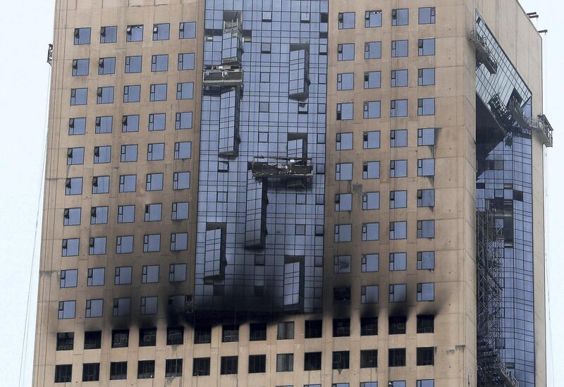 Fire broke out in the morning at the under construction building at the Sharjah's waterfront in Taawun area in Sharjah on June 17,2021. Pawan Singh / The National. 