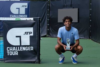 Abdullah Shelbayh poses after winning the Challenger Tour event in Charleston, South Carolina. Photo: LTP
