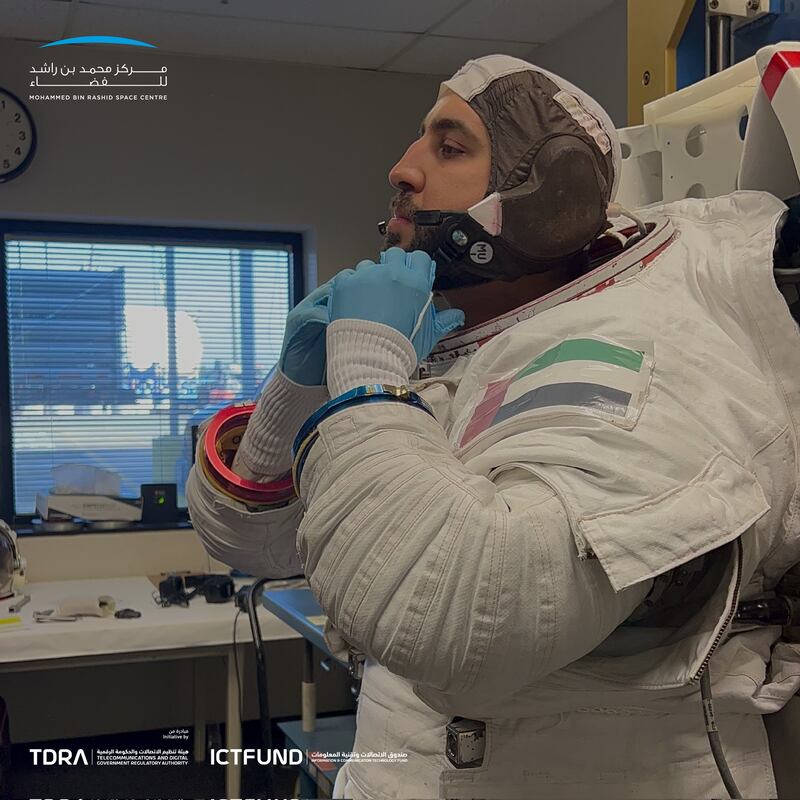 Astronauts-in-training wear these heavy suits and perform tasks in a pool filled with 2.3 million litres of water at the Neutral Buoyancy Laboratory.