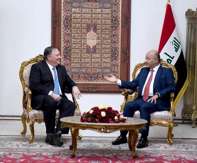 Iraq's President Barham Salih meets with U.S. Secretary of State Mike Pompeo in Baghdad, Iraq May 7, 2019.The Presidency of the Republic of Iraq Office/Handout via REUTERS   ATTENTION EDITORS - THIS IMAGE WAS PROVIDED BY A THIRD PARTY.