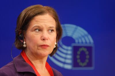 Sinn Fein party president Mary Lou McDonald attends a news conference at the European Parliament in Brussels this month. EPA