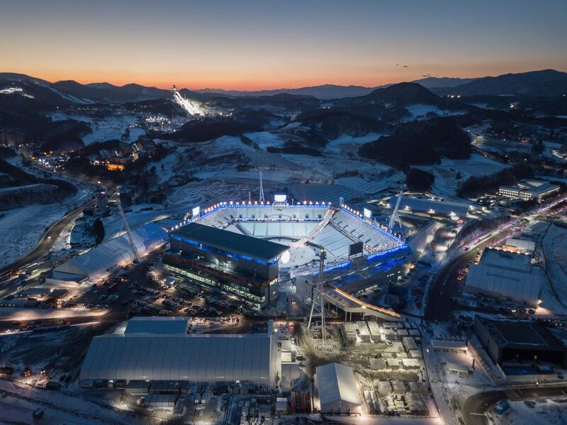 The venue for the opening and closing ceremonies of the 2018 Pyeongchang winter Olympics, in Pyeongchang. Ed Jones / AFP