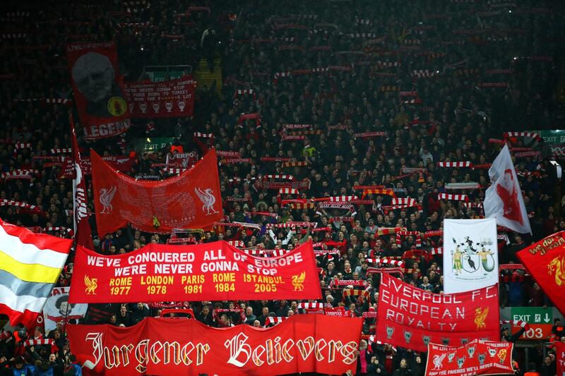 There are also plenty of banners on display at Anfield. Getty