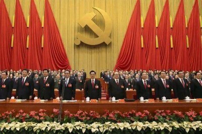 Chinese president Hu Jintao (centre), flanked by other Chinese leaders at the opening of the 18th Communist Party Congress in Beijing.