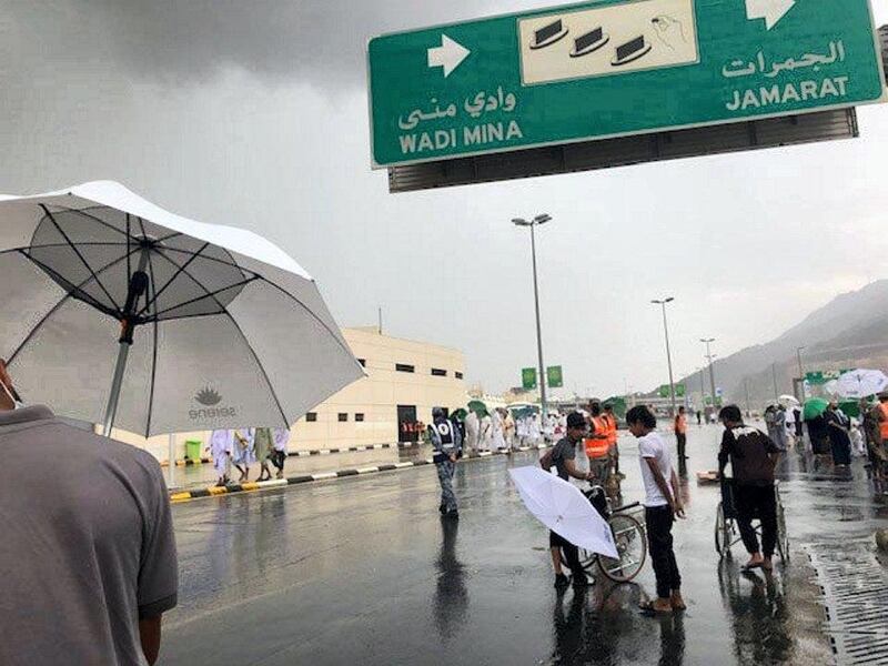 Rain greets the worshippers in Mina. Balquees Basalom / The National