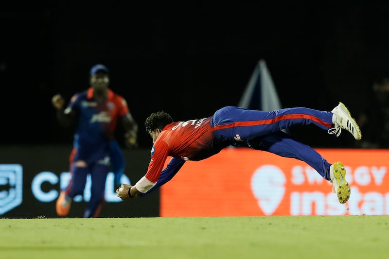 Kuldeep Yadav takes a catch at the Brabourne Stadium in Mumbai.