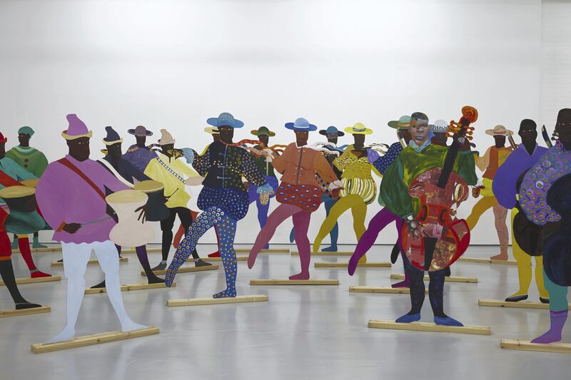 Naming the Money, 2004, life-size painted cut-out plywood figures, audio. Loaned by the National Museums Liverpool, International Slavery Museum, and the artist. Spike Island
