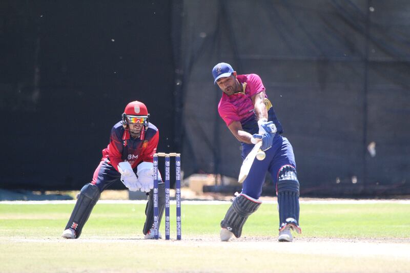 UAE's Asif Khan hits out against Jersey in the Cricket World Cup Qualifier play-off at the Wanderers Ground in Windhoek on April 5. Khan scored 82 off 86 balls as the UAE won the match by 66 runs. All images: JW Prinsloo for The National