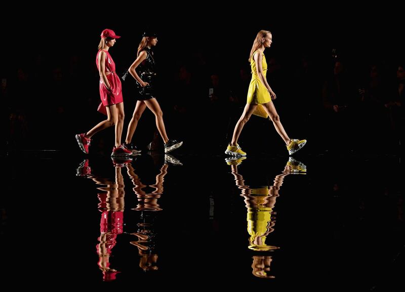 Models walk the runway at the Versace Pre-Fall 2019 Runway Show in New York City. AFP Photo