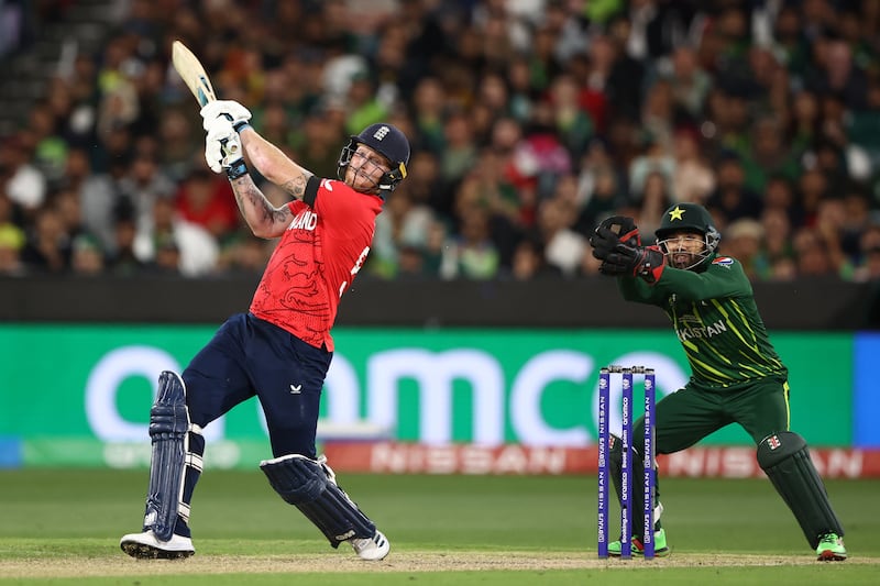 Ben Stokes of England hits out. Getty 