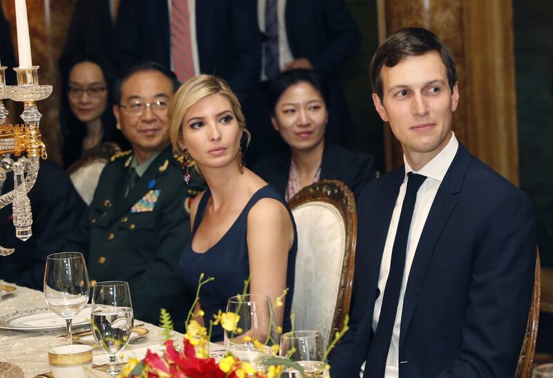 White House senior adviser tasked with brokering a peace agreement between Israel and the Palestinians Jared Kushner seated with his wife Ivanka Trump at the Mar-a-Lago resort in Palm Beach. Alex Brandon / AP Photo