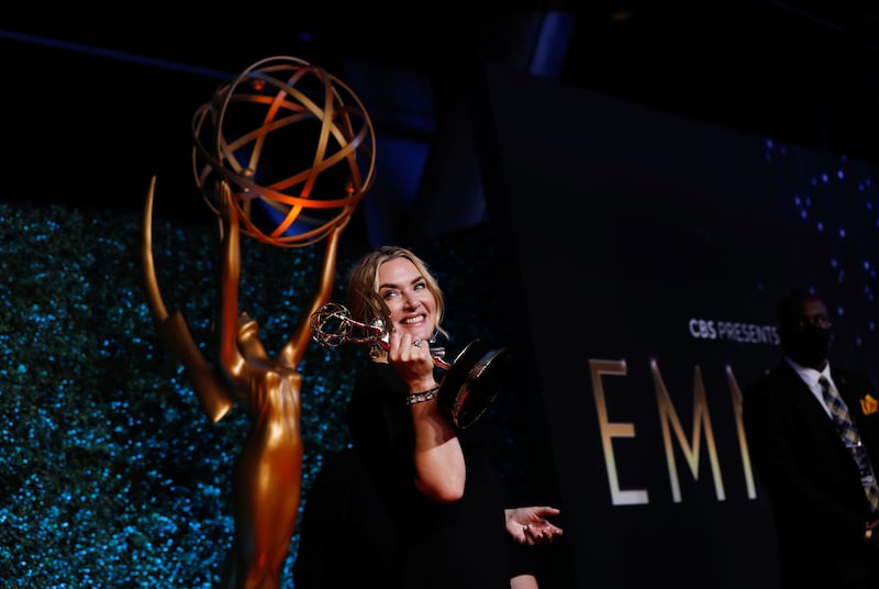 Kate Winslet with her award for Outstanding Lead Actress in a Limited or Anthology Series or Movie, for 'Mare Of Easttown'. Reuters