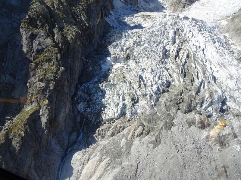 epa07868048 A handout photo made available by the Municipality of Courmayeur shows an aerial view of the Planpincieux glacier, an area at risk of collapse according to experts, on the Grandes Jorasses along the Italian side of the Mont Blanc (Monte Bianco) massif, in the Valle d'Aosta (Aosta Valley) region, northwest Italy, 24 September 2019 (issued 25 September 2019). Italian authorities on 24 September have warned of a potential collapse of the Planpincieux Glacier, and preventatively ordered the closure of the roads in the Val Ferret and evacuated mountain huts on the Italian side of the Mont Blanc. About 250,000 cubic meters of ice are at risk of collapse from the Planpincieux glacier on the Grandes Jorasses peak, officials said.  EPA/COURMAYEUR PRESS OFFICE HANDOUT  HANDOUT EDITORIAL USE ONLY/NO SALES