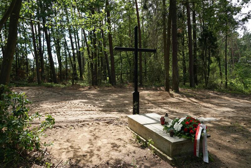 A symbolic grave in the Bialucki Forest near Ilowo in Poland, where the mass grave of about 8,000 Nazi victims from the nearby Soldau concentration camp was unearthed. AFP