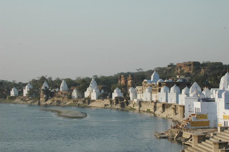 Bateshwar temples. It is an auspicious spot, a kind of low-key Varanasi, with a hundred or so whitewashed riverside shrines and temples with bathing ghats, or steps, leading down to the water. Courtesy: Chambal Safari Lodge