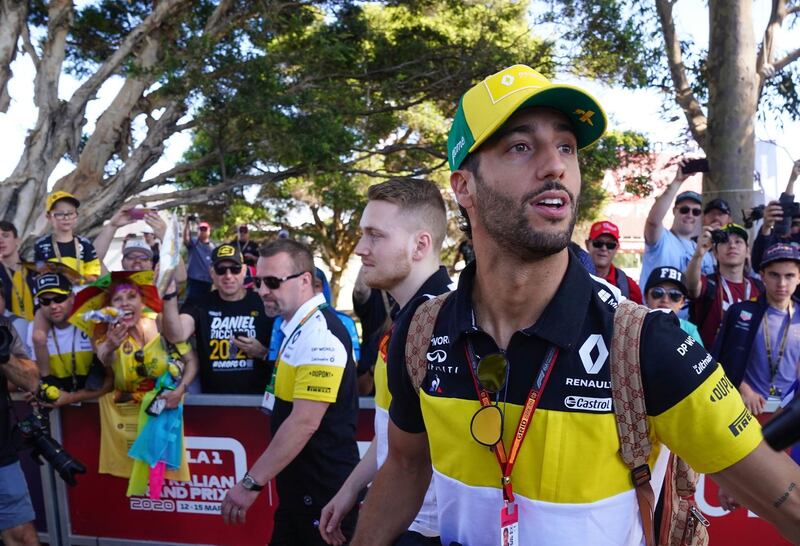 Renault driver Daniel Ricciardo arrives at Albert Park. EPA