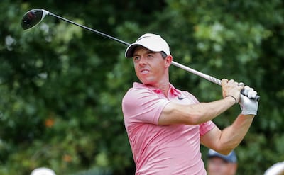 epa06130897 Rory McIlroy of Northern Ireland hits from the sixteenth tee during a practice round for the 99th PGA Championship golf tournament at Quail Hollow Club in Charlotte, North Carolina, USA, 07 August 2017.  EPA/ERIK S. LESSER