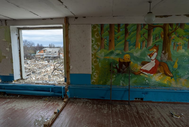 A room in a kindergarten stands windowless in Makarov. Getty Images