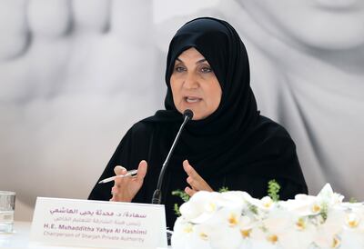 Dr Muhadditha Al Hashimi, chairwoman of Sharjah Private Education Authority, spoke of the key role played by schools in child welfare.  Pawan Singh / The National