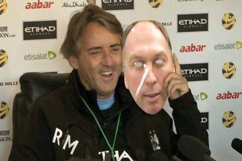 Roberto Mancini came with a mask of his assistant David Platt.
