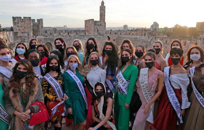 Miss Universe contestants visit the Tower of David Museum in Jerusalem. AFP