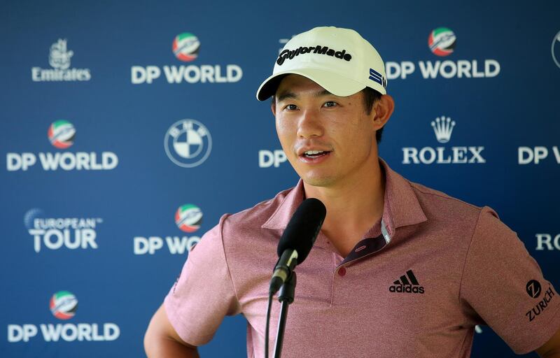 DUBAI, UNITED ARAB EMIRATES - DECEMBER 09: Collin Morikawa of the USA is pictured at a press conference during practice for the DP World Tour Championship at Jumeirah Golf Estates on December 09, 2020 in Dubai, United Arab Emirates. (Photo by Andrew Redington/Getty Images)