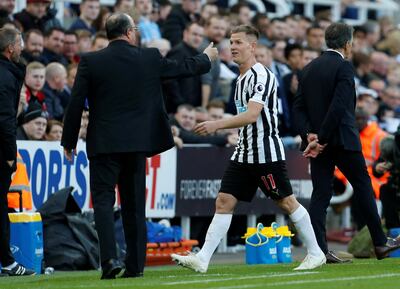 Soccer Football - Premier League - Newcastle United v Leicester City - St James' Park, Newcastle, Britain - September 29, 2018  Newcastle United manager Rafael Benitez with Matt Ritchie as he is substituted            Action Images via Reuters/Craig Brough  EDITORIAL USE ONLY. No use with unauthorized audio, video, data, fixture lists, club/league logos or "live" services. Online in-match use limited to 75 images, no video emulation. No use in betting, games or single club/league/player publications.  Please contact your account representative for further details.