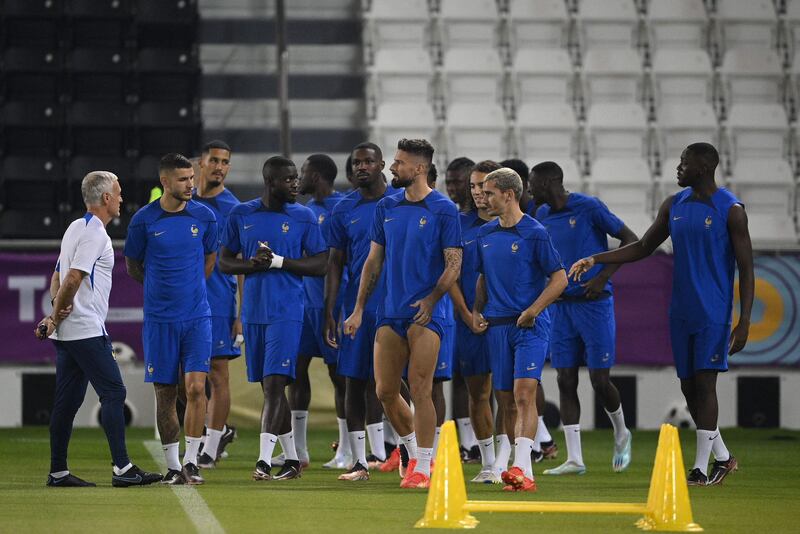 Didier Deschamps oversees a France training session at the Al Janoub Stadium. AFP