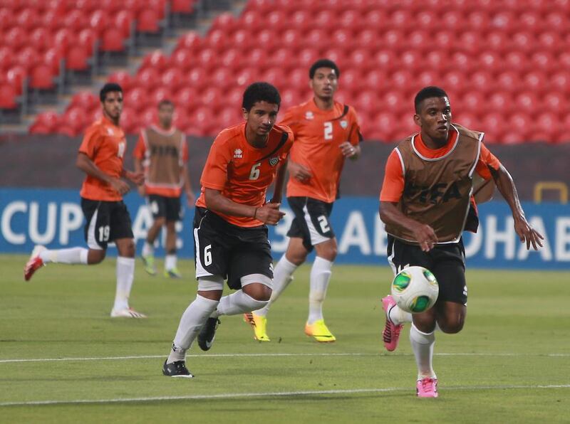 The UAE Under 17 team trained at Mohammed bin Zayed Stadium in Abu Dhabi yesterday. 

Ravindranath K / The National