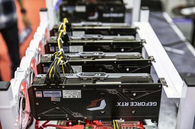 A cryptocurrency mining rig equipped with Nvidia GPU at the Thailand Crypto Expo 2022 in Bangkok. Bloomberg