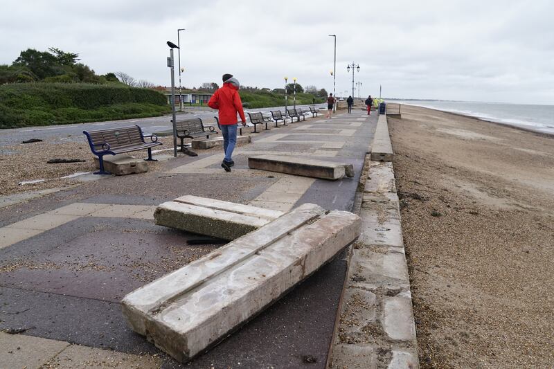 Concrete slabs displaced at Eastney Esplanade in Southsea, Portsmouth. PA