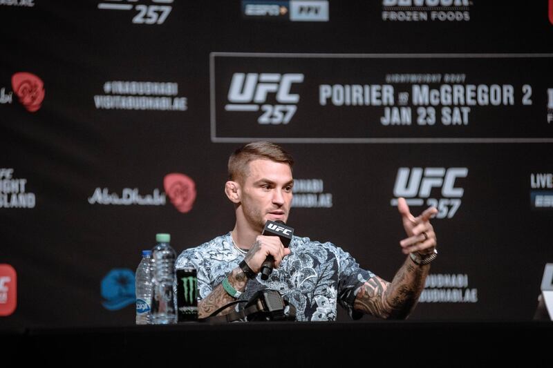 Dustin Poirier at the UFC 257 press conference event inside Etihad Arena on UFC Fight Island on January 21, 2021 in Yas Island, Abu Dhabi. Courtesy DCT