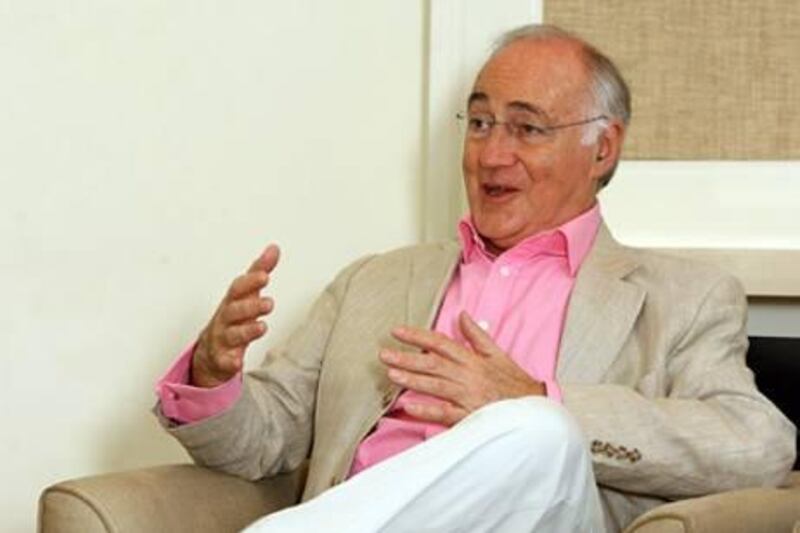Dubai, United Arab Emirates-April,03, 2012;   Michael Howard former Conservative party leader gestures during the interview  in Dubai .  (  Satish Kumar / The National ) For News