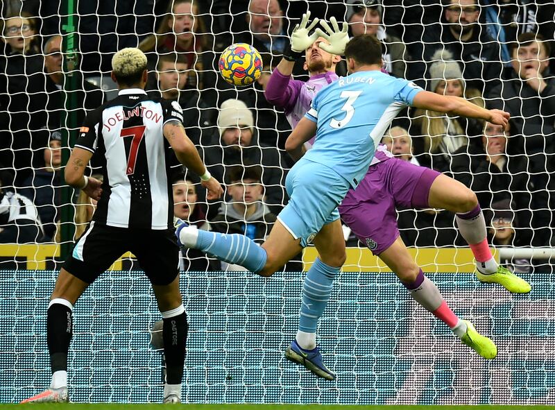 Ruben Dias heads Manchester City into the lead. EPA