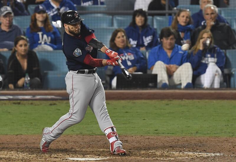 Boston Red Sox first baseman Steve Pearce hits a solo home run. Reuters