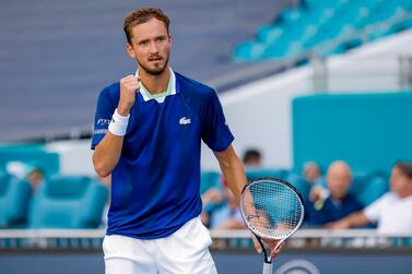 Daniil Medvedev of Russia reacts against Jenson Brooksby of the US during a fourth round match of the Miami Open tennis tournament at Hard Rock Stadium in Miami Gardens, Florida, USA, 29 March 2022.   EPA/ERIK S.  LESSER