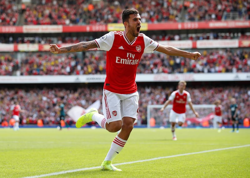 Soccer Football - Premier League - Arsenal v Burnley - Emirates Stadium, London, Britain - August 17, 2019  Arsenal's Dani Ceballos celebrates their second goal   REUTERS/David Klein  EDITORIAL USE ONLY. No use with unauthorized audio, video, data, fixture lists, club/league logos or "live" services. Online in-match use limited to 75 images, no video emulation. No use in betting, games or single club/league/player publications.  Please contact your account representative for further details.