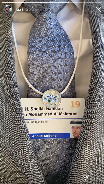 Sheikh Hamdan's ID card for the World Economic Forum. Courtesy Faz3 on Instagram