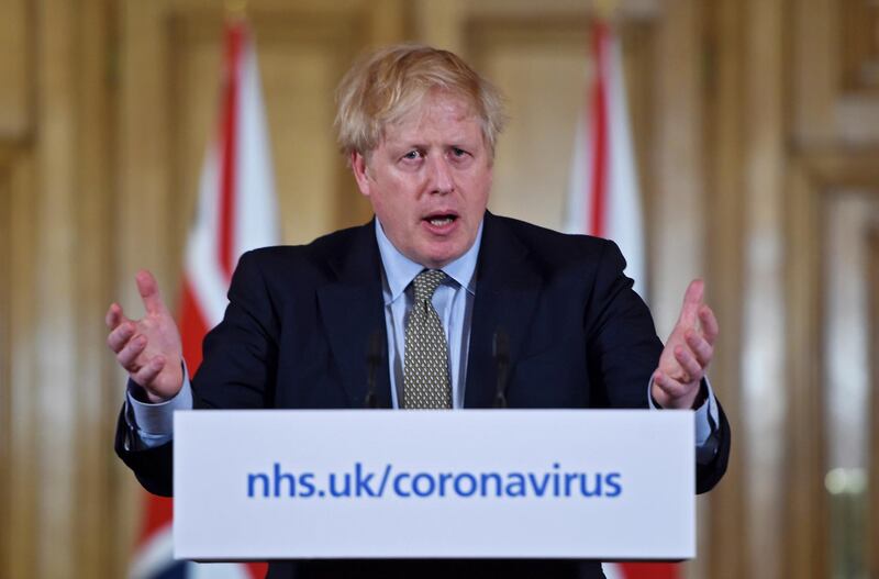 epa08304752 Britain's Prime Minister Boris Johnson during a news conference inside number 10 Downing Street in London, Britain, 18 March 2020. Johnson has announced that schools will close on 20 March 2020 onwards.  EPA/EDDIE MULLHOLLAND/DAILY TELEGRAP