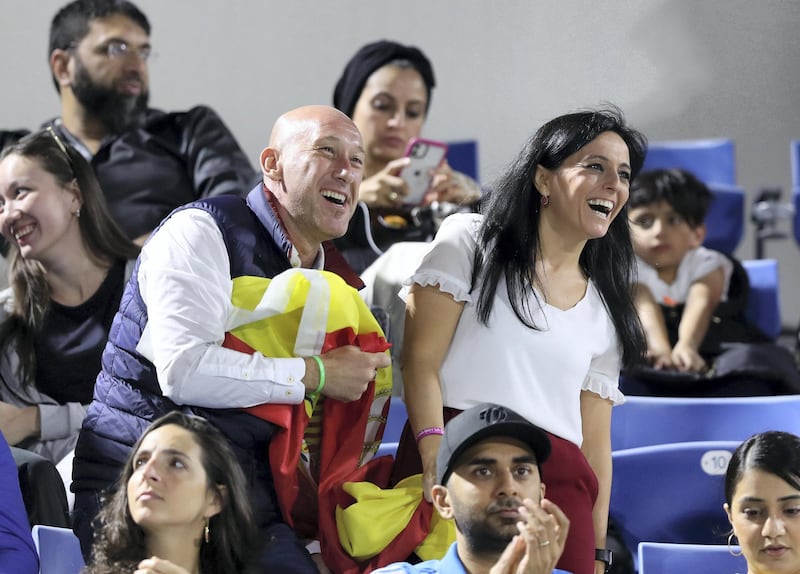 Abu Dhabi, United Arab Emirates - Reporter: Jon Turner: Fans watch the final between Rafael Nadal v Stefanos Tsitsipas at the Mubadala World Tennis Championship. Saturday, December 21st, 2019. Zayed Sports City, Abu Dhabi. Chris Whiteoak / The National