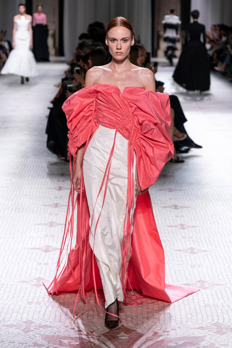 Heavy ruching and bold colour contrasting for spring 2019 haute couture. Courtesy Givenchy