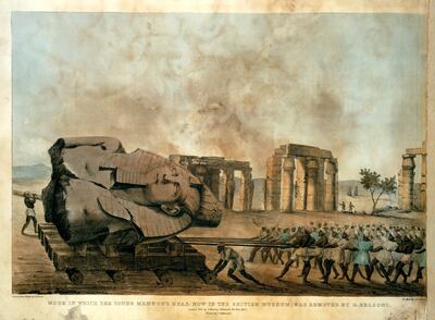 Memnon's head is removed in 1820. It is now found in the collection of the British Museum. Getty Images