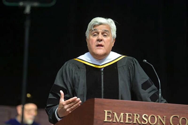 Jay Leno gives a commencement speech at Emerson College in Boston, Massachusetts on May 11, 2014. Courtesy Emerson College