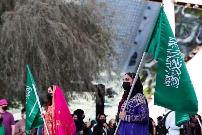 Women in traditional dress during the Saudi cultural parade.