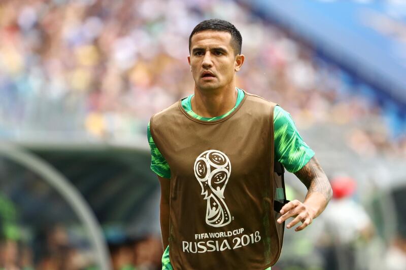 SAMARA, RUSSIA - JUNE 21:  Tim Cahill of Australia warms up during the 2018 FIFA World Cup Russia group C match between Denmark and Australia at Samara Arena on June 21, 2018 in Samara, Russia.  (Photo by Robert Cianflone/Getty Images)