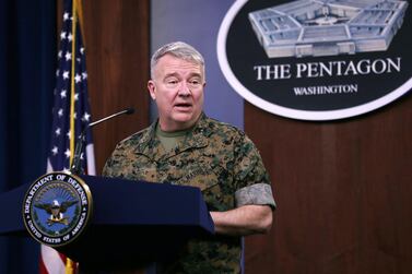 Gen Kenneth McKenzie, chief of US Central Command, talks during a news briefing at the Pentagon on March 13, 2020. Getty 