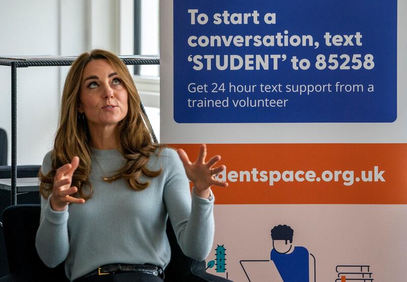 DERBY, ENGLAND - OCTOBER 06: Catherine, Duchess of Cambridge visits students at the University of Derby to hear how the pandemic has impacted university life and what national measures have been put in place to support student mental health on October 6, 2020 in Derby, England. (Photo by Arthur Edwards - WPA Pool/Getty Images)